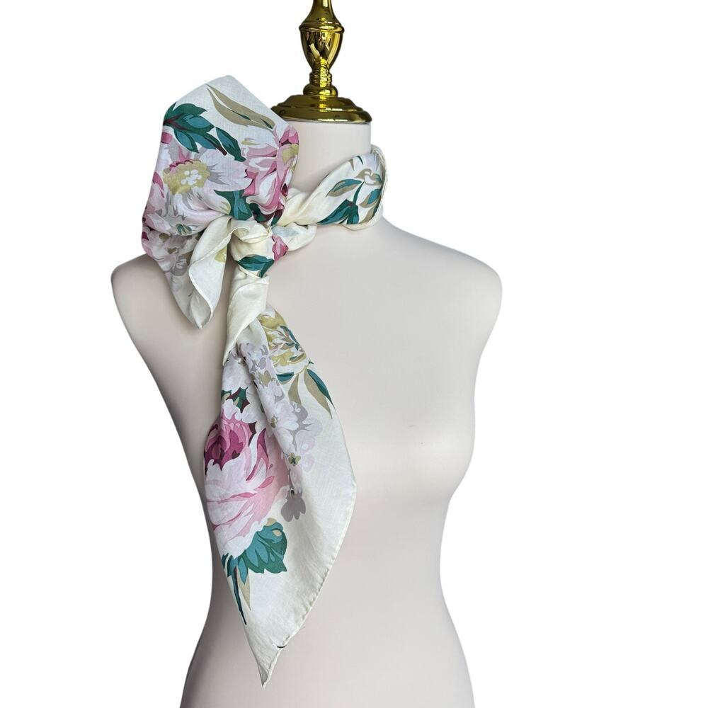 Club 7 Echo Floral Silk Cotton Large Square Scarf Romantic Cottagecore